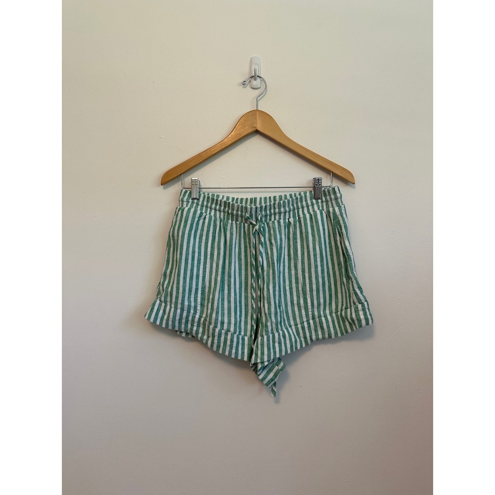 Universal Thread Green and White Striped Linen Pull On Shorts | Size Small